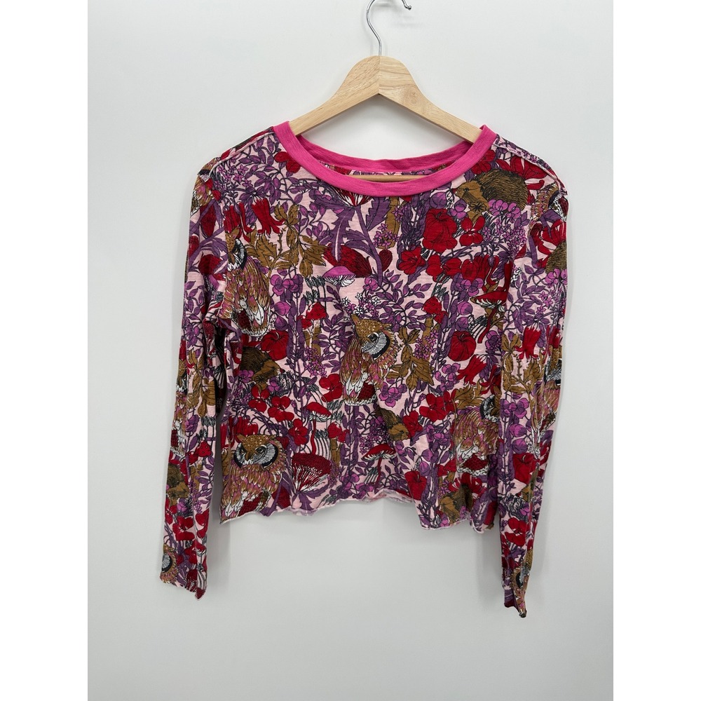 Maeve by Anthropologie Owl Woodland Mushroom Boxy Fit Long Sleeve Shirt Sz Small - Picture 2 of 8